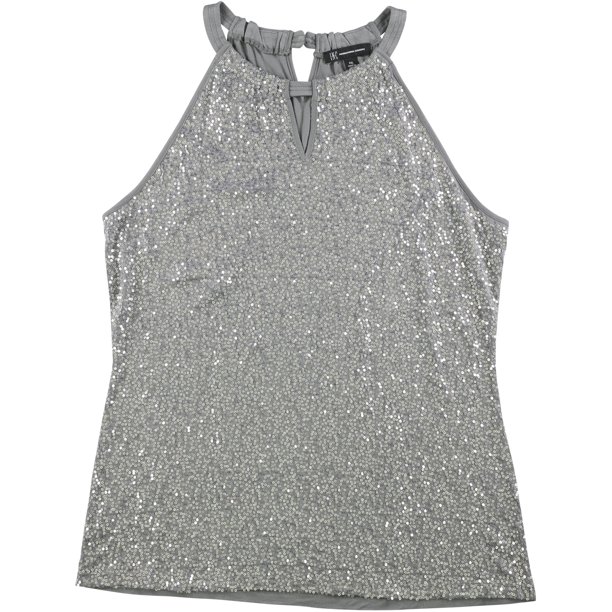 INC Blusa de punto con lentejuelas para mujer, metálica, grande I-N-C Tejer