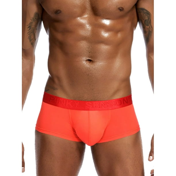 Innerwin Underpants Low Waist Mens Boxer Briefs Holiday Seamless Breathable  Underwear Orange 2XL