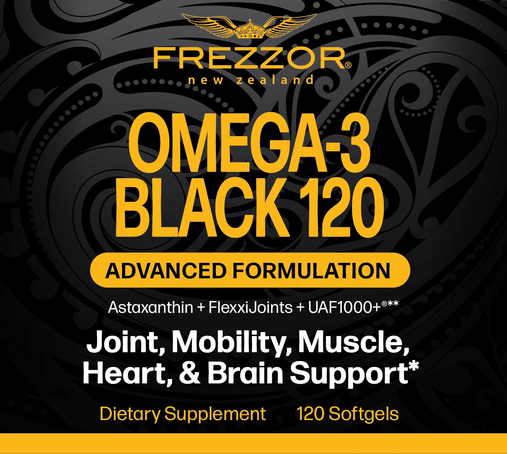 FREZZOR Omega-3 Black – Green-Lipped Mussel Oil, Joint & Heart Health, 120 Softgels, 1bottle
