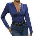thumbnail image 2 of LOVZFMLL Mode Femme Décontractée - Combinaison Courte en Dentelle à Manches Longues et Col Rond Couleur Unie Bleu m, 2 of 6