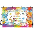 thumbnail image 3 of Telón de fondo para cumpleaños con diseño de Let's Paint, decoración para fiestas de cumpleaños, suministros para pintar, salpicadura de graffiti colorido, pincel para pared, fondo para fotografía,, 3 of 4