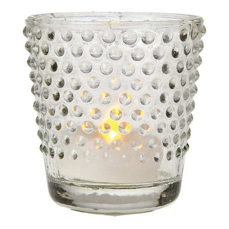 Glass Candle Holder (2.5-Inch, Candace Design, Hobnail Motif, Clear) - For Use with Tea Lights - For Home Decor, Parties, and Wedding