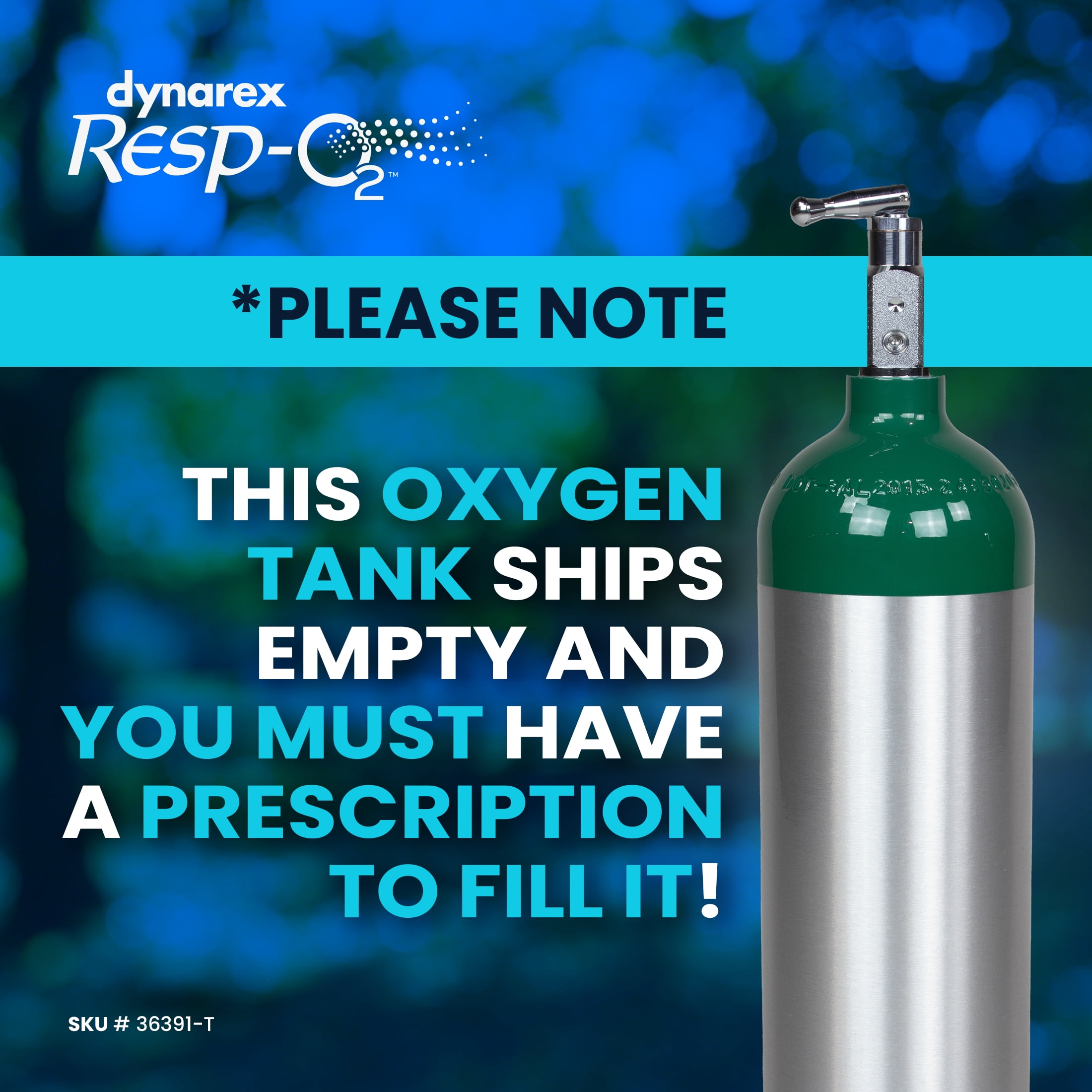 Dynarex Resp-O2 M15 Oxygen D-Cylinder with CGA 870 Toggle Valve – 2.9L Jumbo Size Oxygen Cylinder - Lightweight Aluminum Portable Tank with 425L Oxygen Capacity