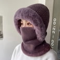thumbnail image 5 of Gorro de invierno para mujer, conjunto de máscara de pasamontañas de punto con forro polar de una pieza, bufanda circular con cuello de Calavera, gorro de nieve para esquí con pompón, 5 of 5