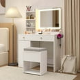 thumbnail image 1 of Costway Vanity Set Dressing Table and Chair Set with 3 Lighting Modes & Mirror and Lights White, 1 of 10