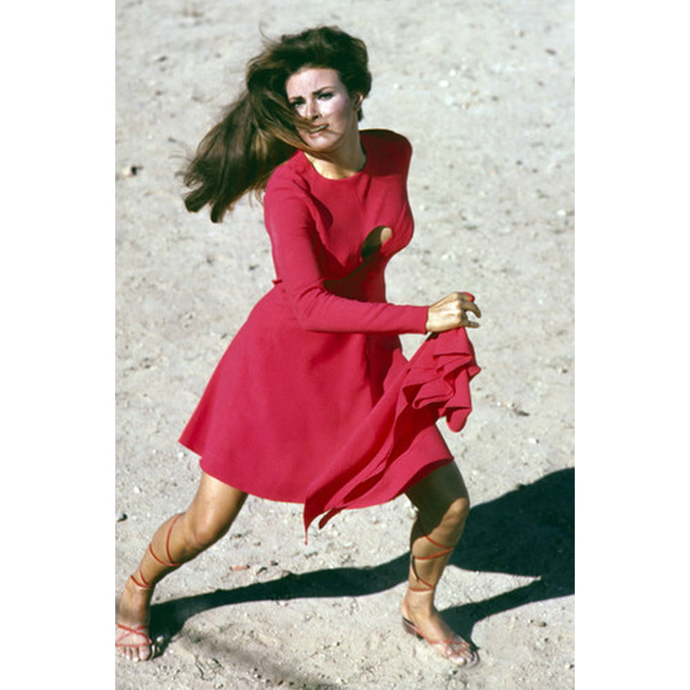 Raquel Welch in Fathom running in classic red dress with cleavage hole ...