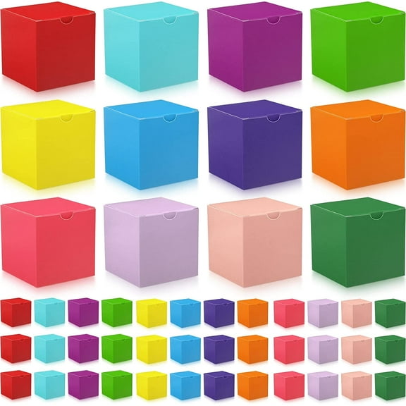 48 Pack Colorful Gift Boxes Small Cardboard Gift Boxes with Lids Bulk 3 x 3 x 3 Inch Square Kraft Paper Cube Box Assemble for Candles Wedding Presents Easy Birthday
