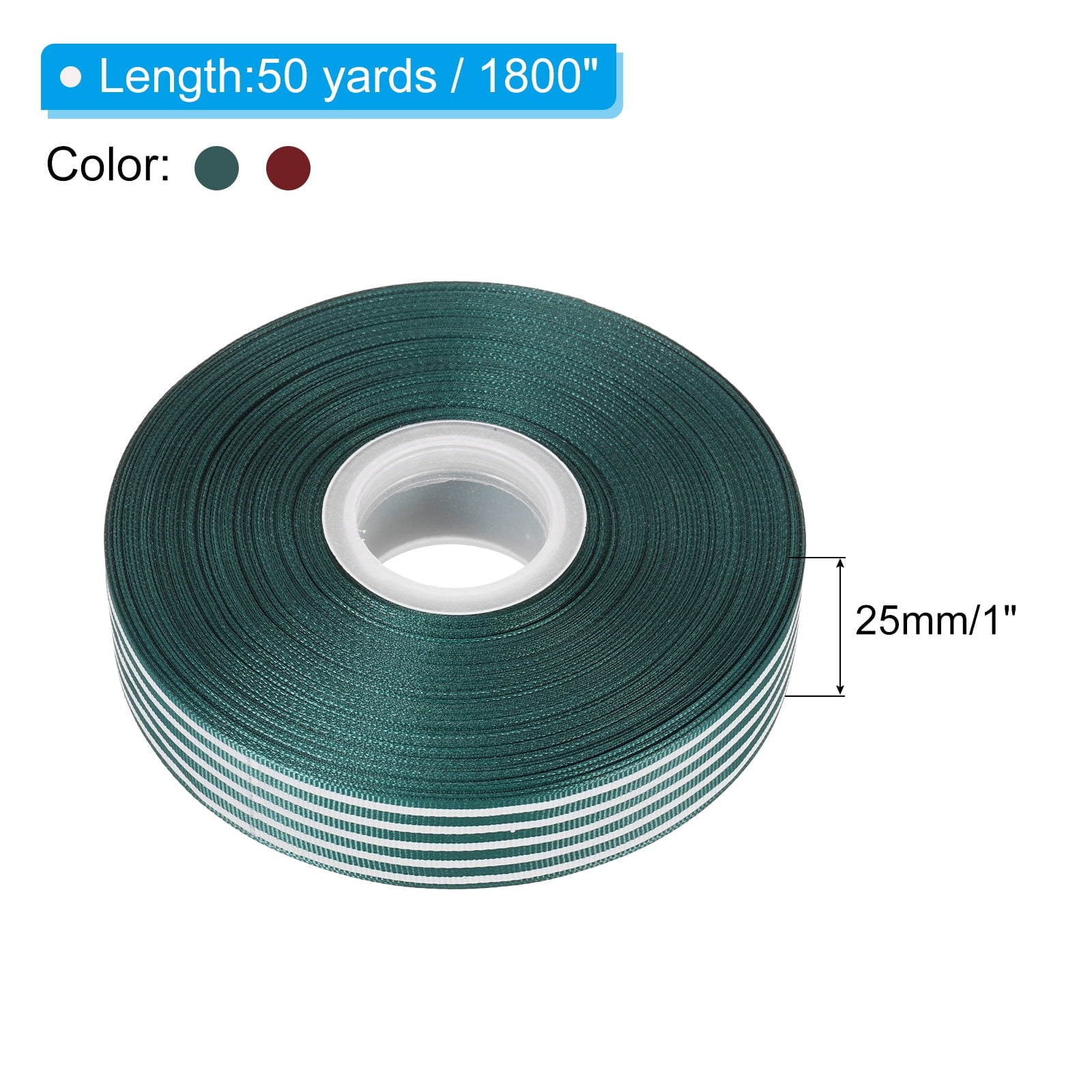 Uxcell 50 Yards x 1" Christmas Striped Ribbon, Dark Green/Red Ribbon Candy Ribbon Roll Fabric Wrapping Ribbon for Craft Wreath Christmas Birthday Wedding Festival Decoration