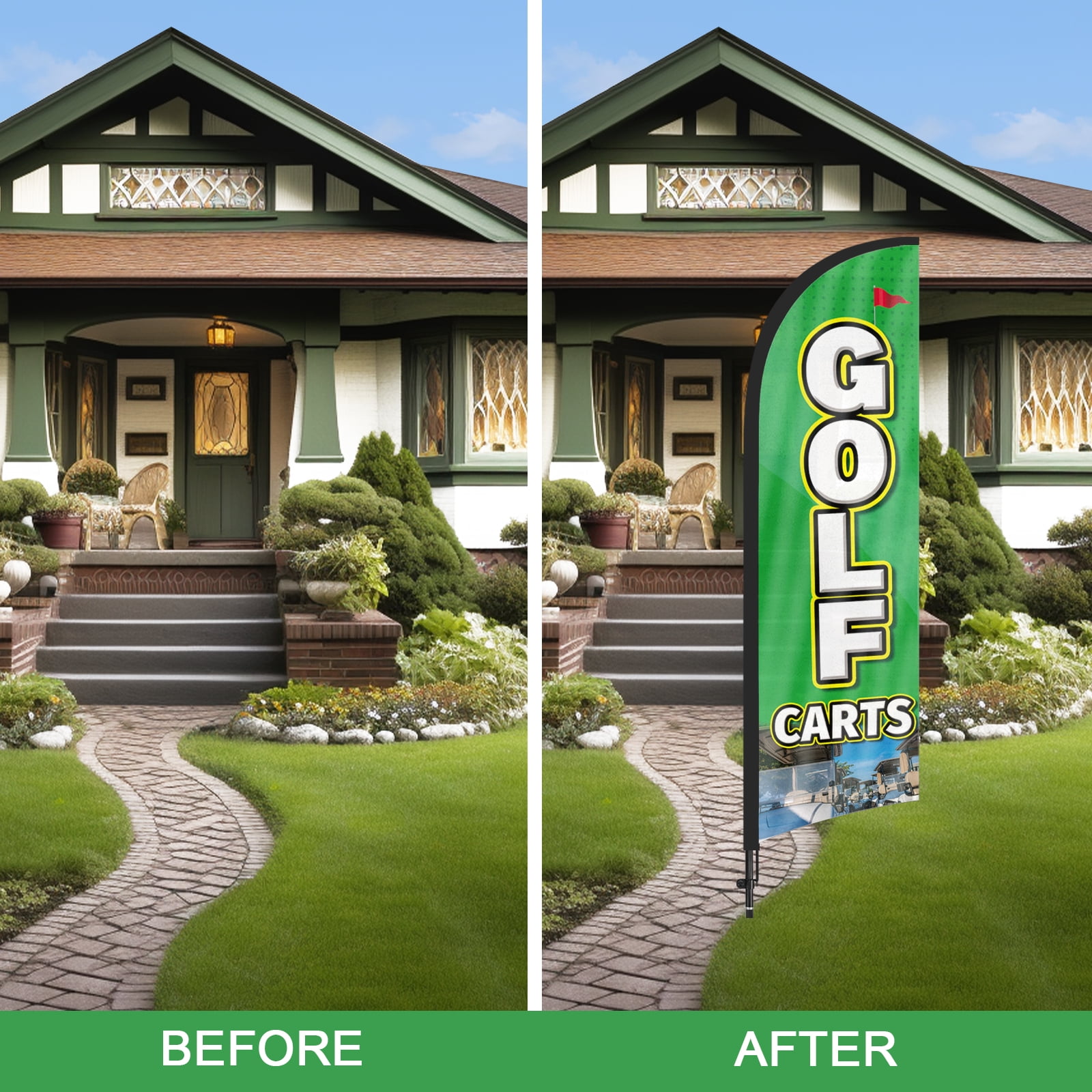 QSUM Golf Carts Advertising Swooper Flag Sign, Golf Carts Feather Flag Pole Kit with Ground Spike, 7Ft Advertising Feather Banner Sign for Golf Carts Business