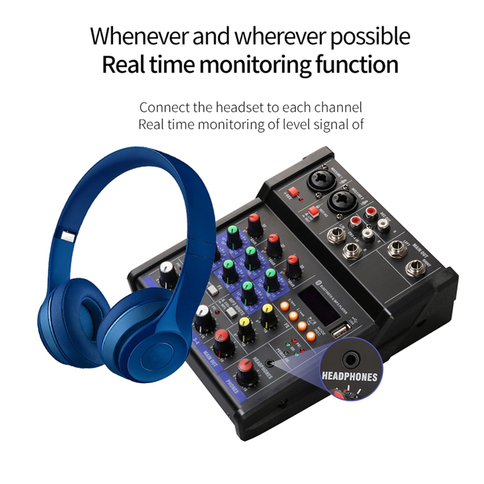 Audio DJ Mixer 4 Channels Console Wireless Microphone Sound Recording Table Professional Audio Mixing Console ,Easy to Operate