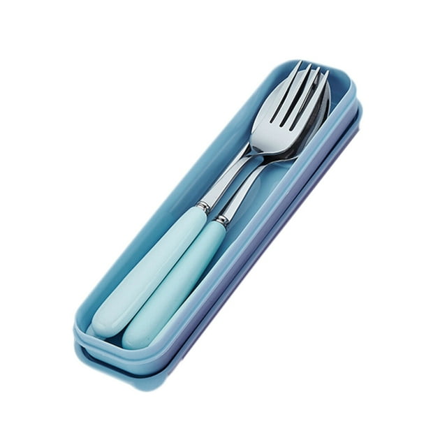 Stainless Steel Chopsticks Spoon Fork Cutlery Set Ceramic Tableware Set Portable with Case for Travel Home Camping Blue