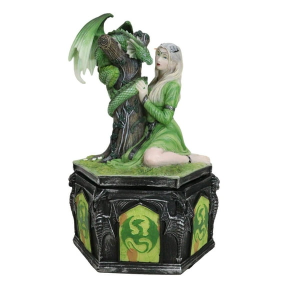 Fantasy Four Seasons Summer Friendship Fairy With Dragon Decorative Box Figurine