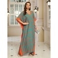 thumbnail image 5 of Women's Abstract Print Kaftan Dress V-Neck Long Sleeve Maxi Caftan Loose Fit Lounge Caftan Beach Resort Vacation, 5 of 10