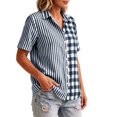 thumbnail image 5 of Button Down Shirts for Women Collared Shirt Short Sleeve Plaid Stripe Patchwor Linen Summer Tops, 5 of 6