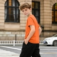 thumbnail image 3 of FRSASU Boys Athletic T-Shirts Casual Solid Color Short Sleeve Loose Crew Neck Pullover Workout Tee Tops for 5-15 Years Orange, 3 of 9