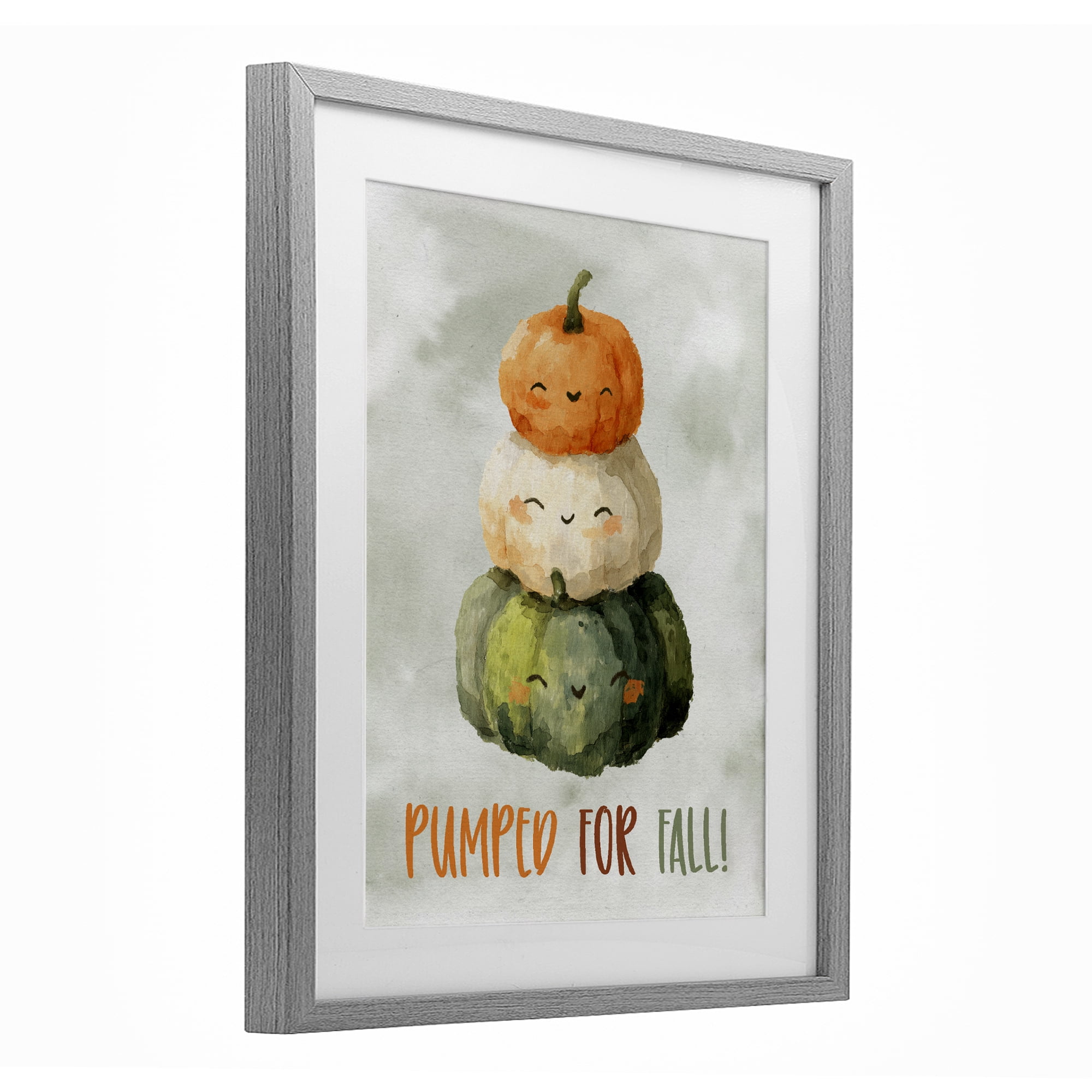 Stupell Industries Smiling Pumpkins Pumped For Fall Gray Framed Print Under Glass, design by Ziwei Li