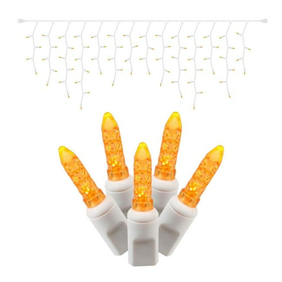 White Wire M5 Twinkle 9 ft. Long Icicle Light Set with Amber LED Lights