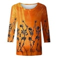 thumbnail image 5 of Inverlee Women's Halloween Shirts Plus Size Pumpkin Ghost Print Tees Going Out Round Neck T-shirt 3/4 Sleeve Dressy Casual Blouse Tops Halloween Costumes, 5 of 5