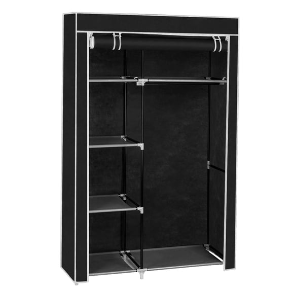 64 Inch Black Portable Clothes Closet, Non-Woven Fabric Storage Wardrobe with 6 Shelves & Hanging Rod, Dustproof Waterproof Closet Organizer, Space Saving for Small Room Walk-in Closet