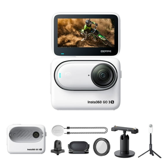 Insta 360 GO 3S (White) 64GB Tiny Mighty 4K Action Vlogging Camera, Portable, Mount Anywhere, Waterproof, Stabilization, Hands-Free POV, + Action Pod and Wearable Accessories + Selfie Stick + Tripod