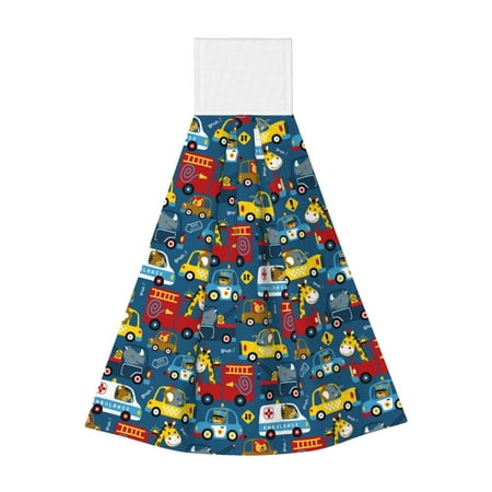 

Gaeub Vehicles Cartoon with Funny Drivers Animal Drivers Print Hand Towels with Hook Hanging Tie Towels Coral Velvet Dishtowels for Bathroom Restroom Home Decor