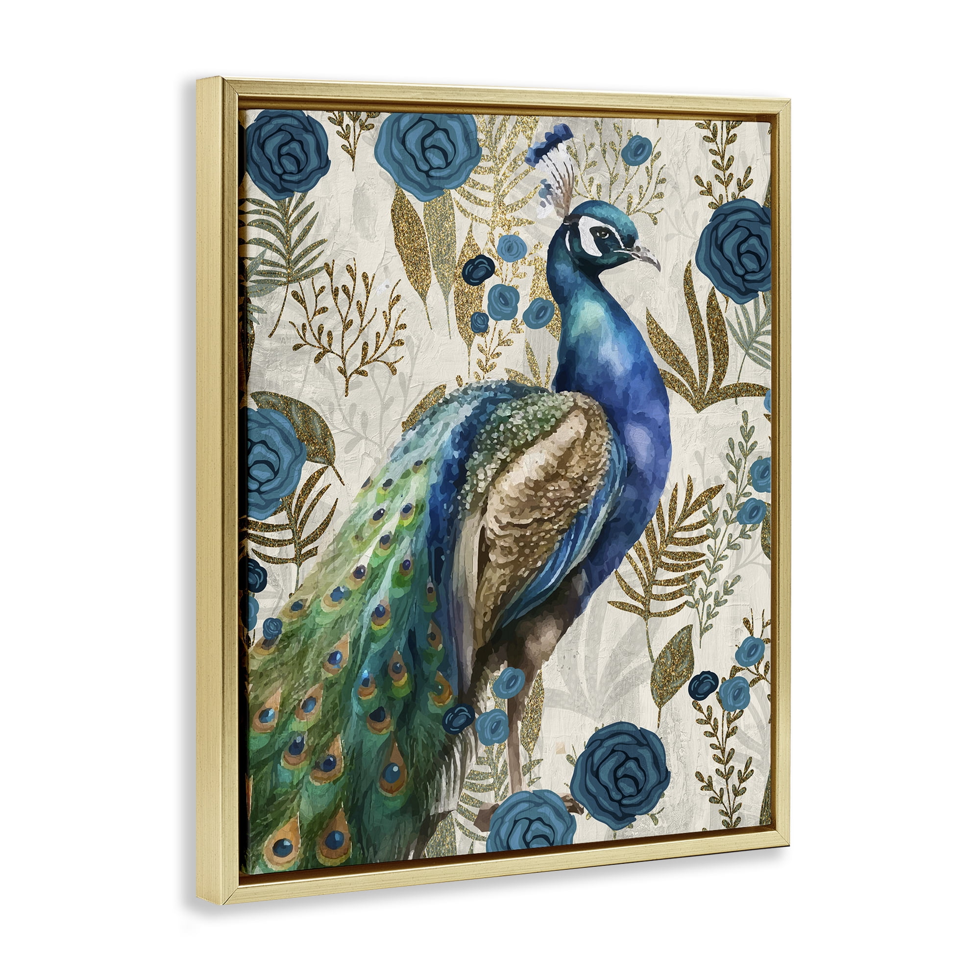 Stupell Industries Peacock Pride Botanicals Gold Framed Floater Canvas Wall Art, design by Kim Allen