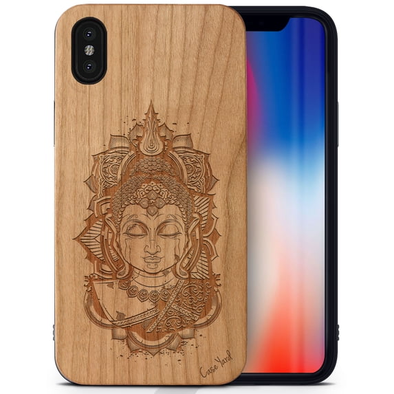 Case Yard Wooden Case Outside Soft TPU Silicone, Slim Fit Shockproof Wood Protective Phone Cover for Girls Boys Men and Women, Supports Wireless Charging Buddha Art Lady Design case for iPhone-XS-Max
