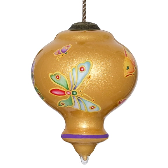 Inner Beauty Jeweled Butterflies Hand Painted Glass Ornament