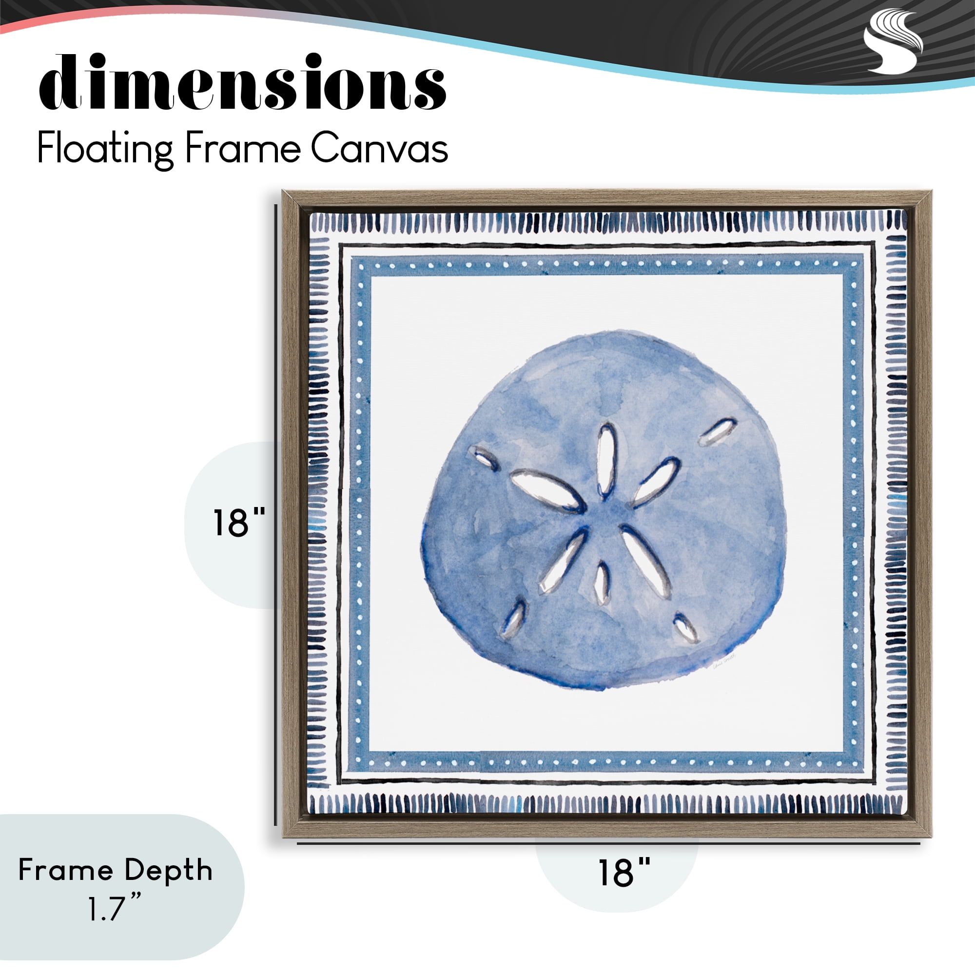 Stupell Industries Blue Bordered Sand Dollar Brown Framed Floater Canvas Wall Art, design by Lanie Loreth