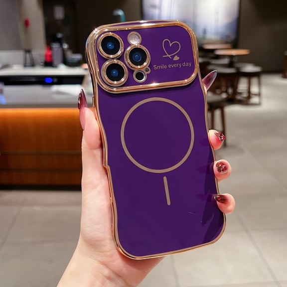 TECH CIRCLE For Apple iPhone 13 Magnetic Case Shockproof Rugged Anti-Fingerprint Anti-Scratch Wireless Charging Lightweight Non-Slip Luxury TPU Plating Wave Frame Cover Qi,Darkpurple