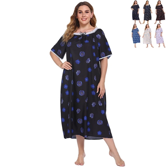 Women Short Sleeve Nightgown Sleep Dress Skirt for Home Sleepwear Plus Size