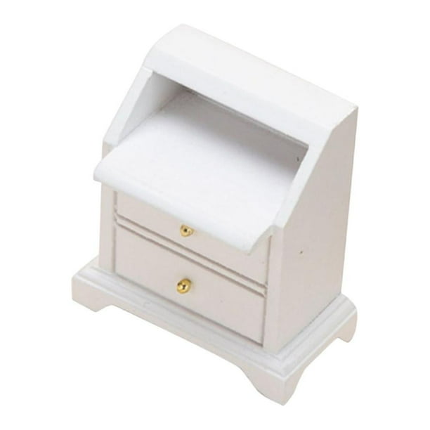 Mesita de noche blanca para casa de muñecas a escala 1/12, modelo de almacenamiento para dormitorio Blanco
