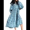 thumbnail image 1 of Vestido Midi Holgado Informal de Verano para Mujer, con Escote en V, Cordones, Media , Estampado Geométrico Bohemio Azul M, 1 of 10