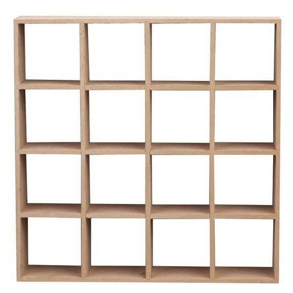 Miniature Wooden Storage Rack with 16 Grid Shelves, Dollhouse Wall Bookshelf Display, Dollhouse Furniture Accessories, Light Yellow