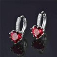 thumbnail image 2 of Heart Shaped Cabernet Red Diamond CZ Solitaire Hoop Earrings, 2 of 4
