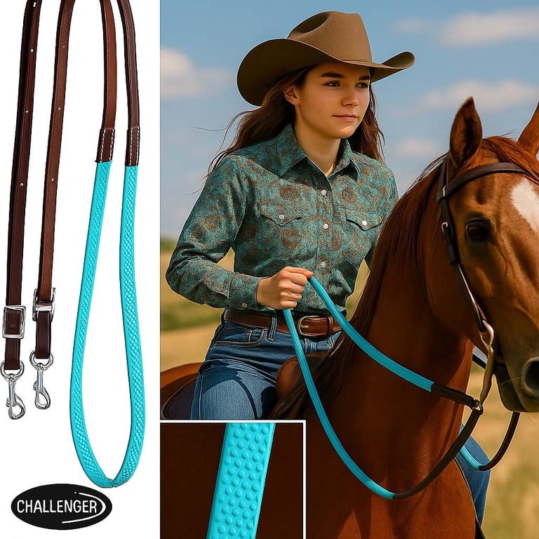 Horse Western 8' Brown Leather Rubber Grip Contest Barrel Reins