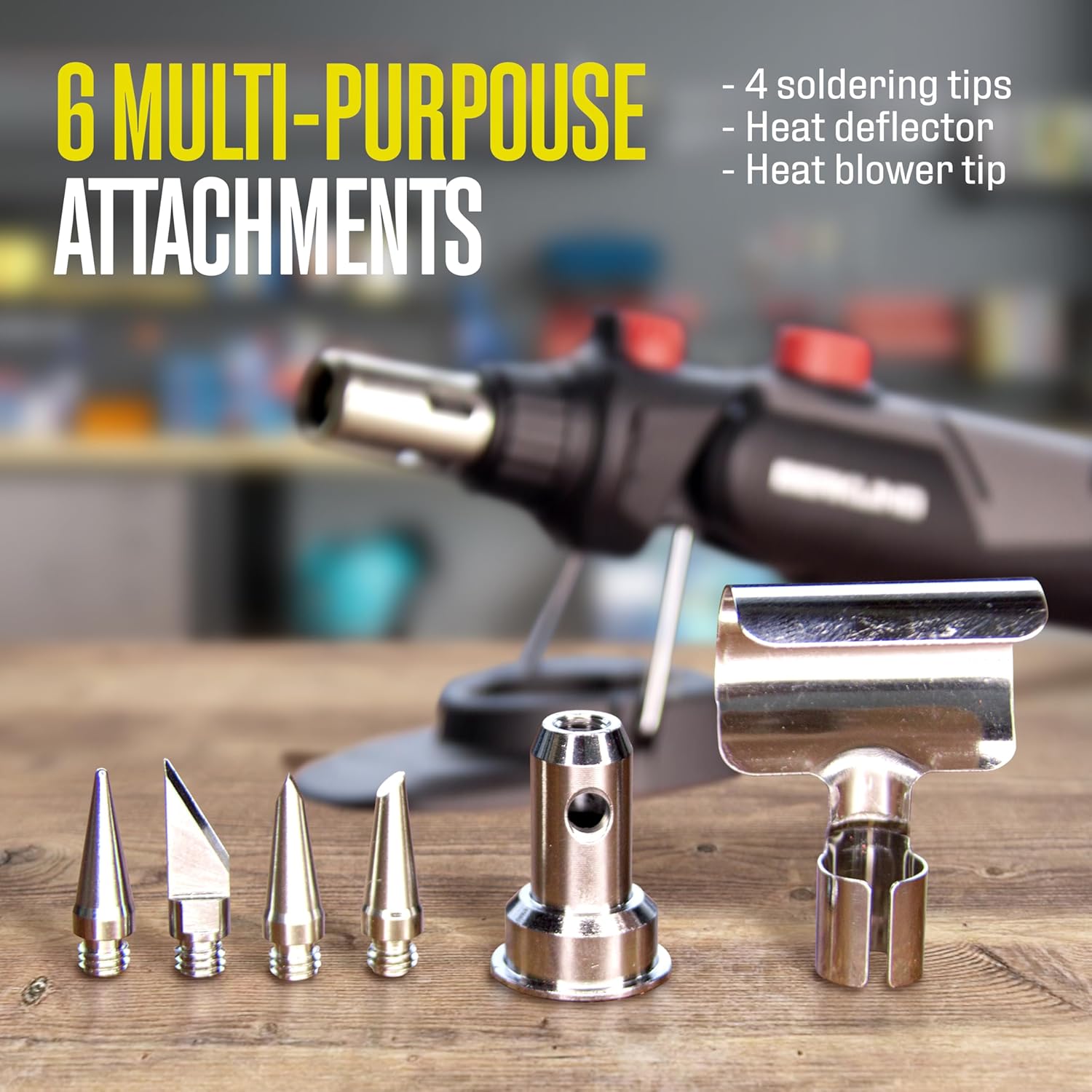 Berkling BSG-2000 Cordless Butane Soldering Torch Kit, 5-Way Adjustable Head, Multi-Function Soldering Iron, Heat Gun & Blow Torch, 90-Min Runtime, 12 Attachments with Carrying Case – Black