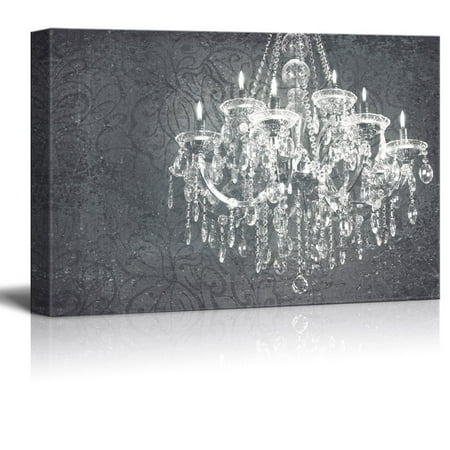- wall26 Canvas Wall Art - Crystal Clear Chandelier on Grunge Background with Floral Pattern - Giclee Print Gallery Wrap Modern Home Decor Ready to Hang - 24x36 inches