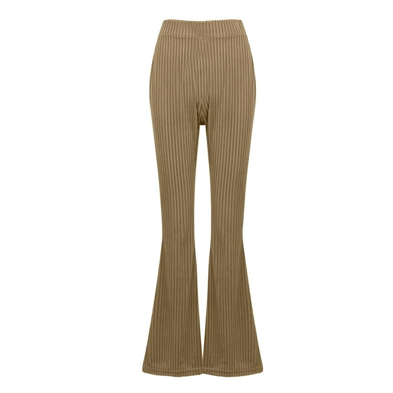 Jalioing Leggings Trousers for Women Micro Flare Pants Ribbed High Waist  Skinny Soft and Dressy Pants (Large, Gold) 