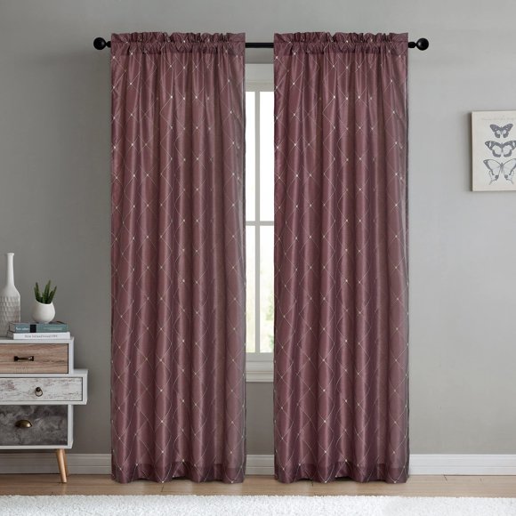 Home Soft Things Doris Broderie Diamant Faux Soie Curatin Ensemble de 2 Pcs, 60 Pouces x 84 Pouces Violet Poussière, Panneaux de Fenêtre à Poche pour Tringle pour Salon Chambre Hall