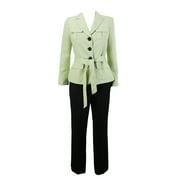 Le Suit Petite Green Brown Belted Utility Jacket Pantsuit 4P