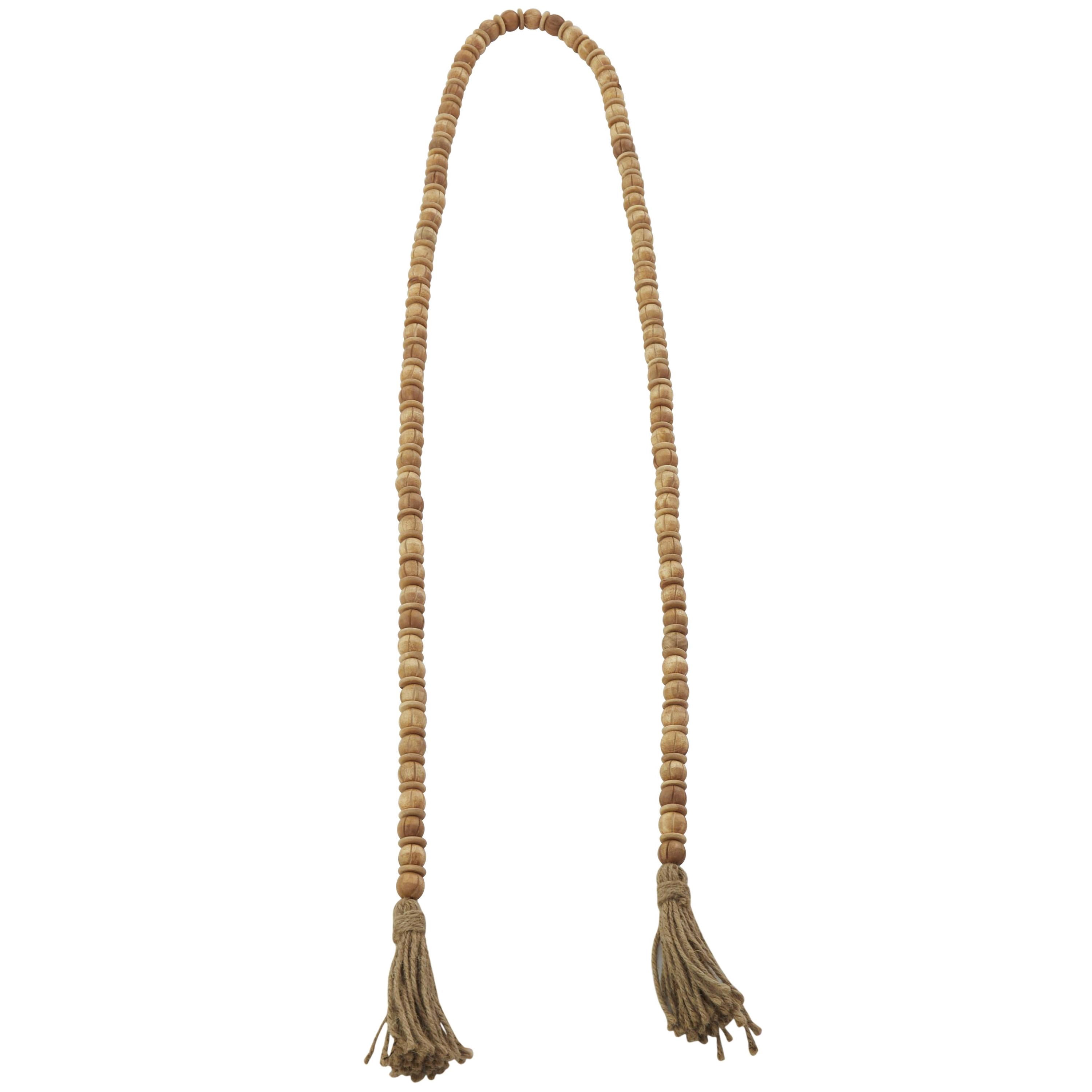DecMode Handmade Round Long Carved Beaded Brown Mango Wood Garland with Tassel