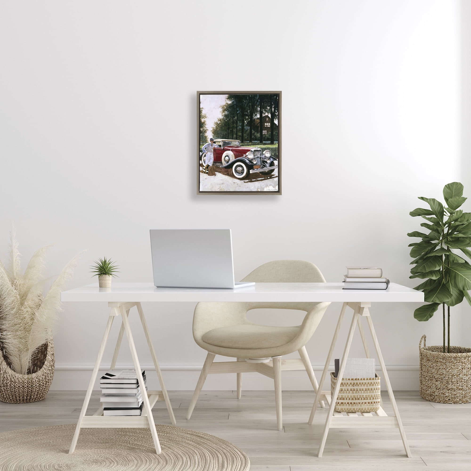 Retro Convertible Coupe & Driver Brown Framed Floater Canvas Wall Art, design by Wind River Studios