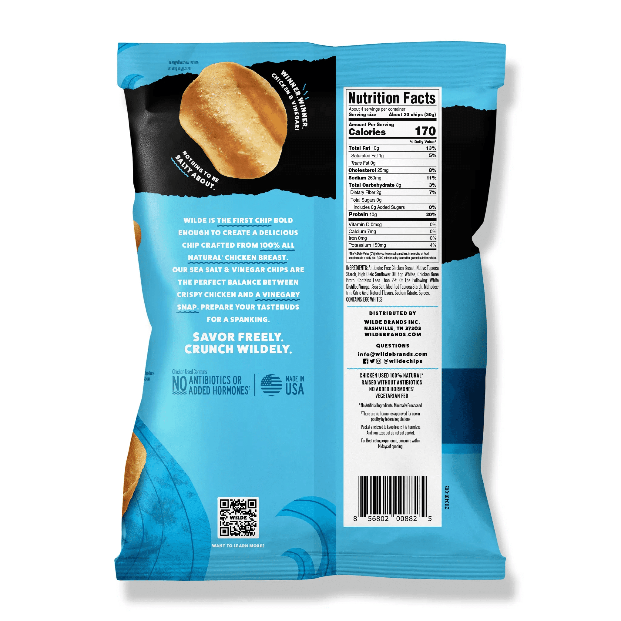 (2 pack) WILDE Protein Chips Sea Salt & Vinegar, Thin Crispy High Protein, Keto Low Carb Snack, 4.0 Oz
