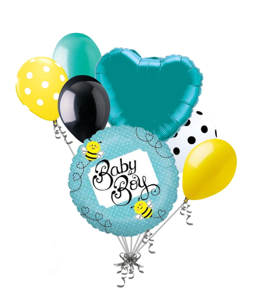 7 pc Baby Boy Buzzy Bee Balloon Bouquet Party Decoration Welcome Home Shower