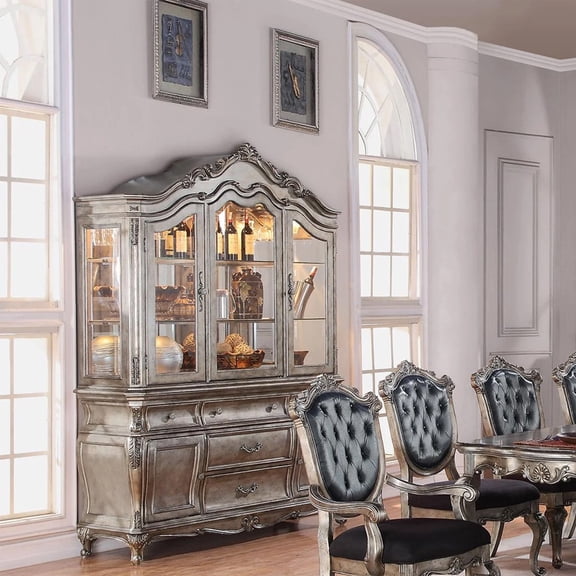 Acme Chantelle Hutch & Buffet, Antique Platinum (1Set/2Ctn)