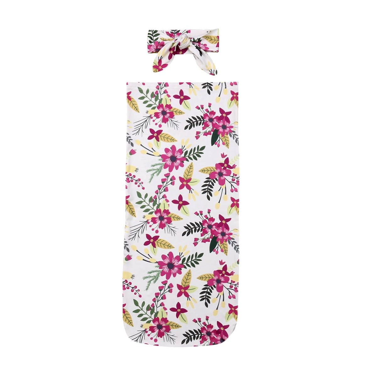 Newborn Infant Receiving Blanket Headband Set Flower Print Baby Sleepsack Swaddle Wrap