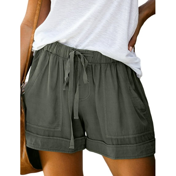 Doublju Women's Elastic Waist Comfy Casual Shorts with Pockets