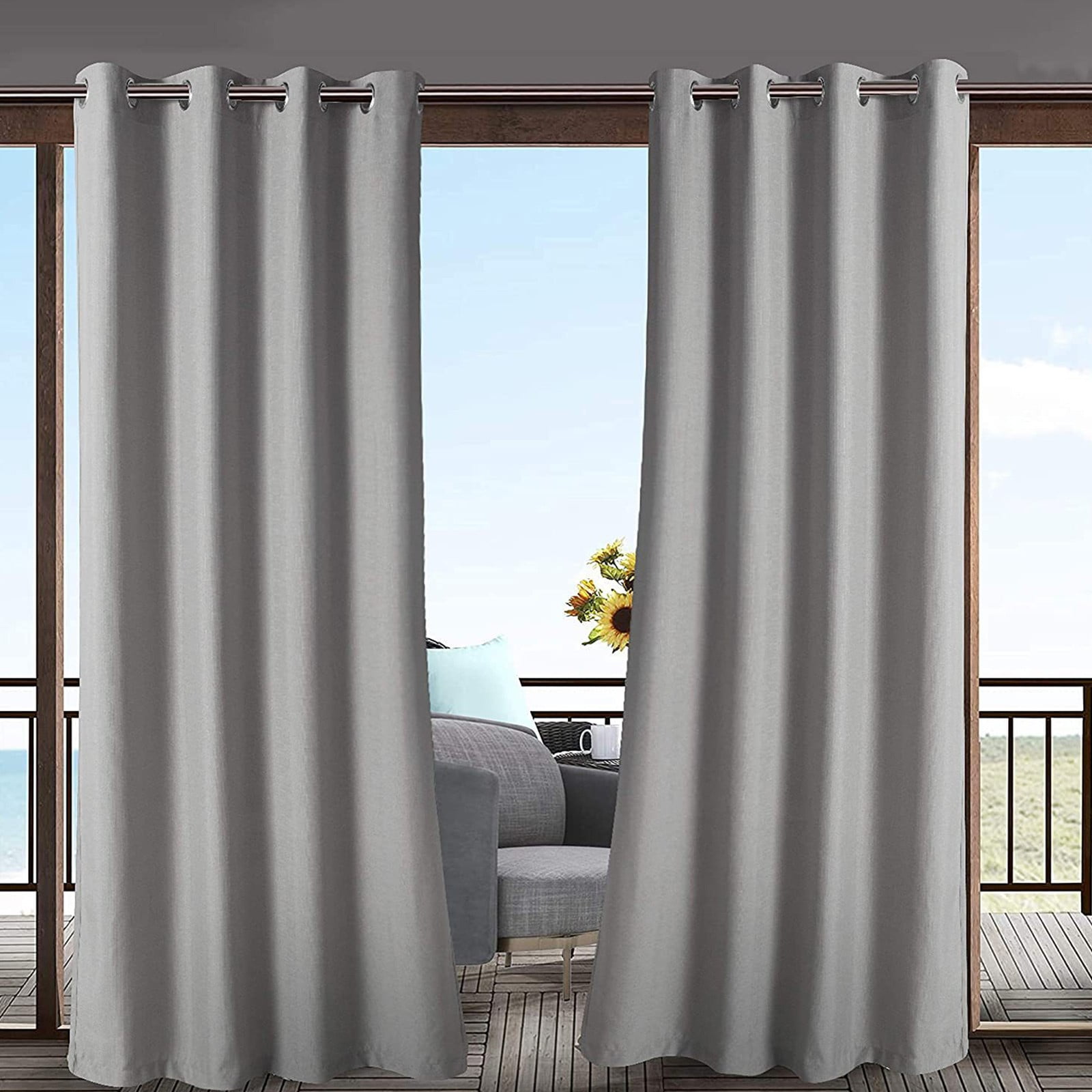 52x72 Inch (132X182cm) Waterproof Outdoor Curtain - Thermal Insulation Shading Curtain for Pavilion, Terrace, Living Room & Kitchen | UV Protection & Privacy Panel for Outdoor & Indoor(Light Gray)
