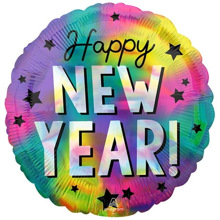 18 inch Iridescent Happy New Year Stars Anagram Foil Mylar Balloon - Party Supplies Decorations